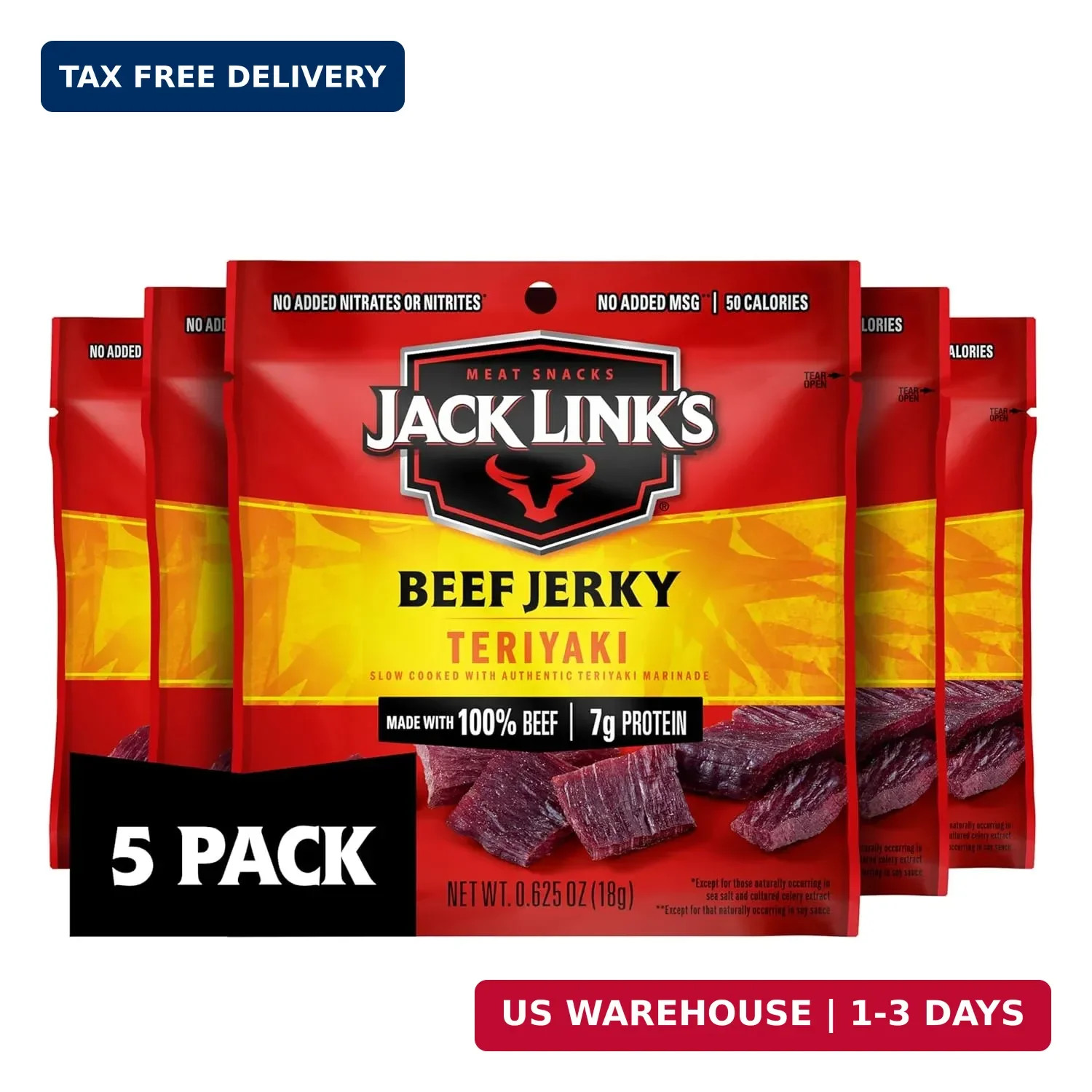 Jack Link’s Teriyaki Beef Jerky Multipack – (5 Pack) 0.625 oz Bags – Ready to Ea