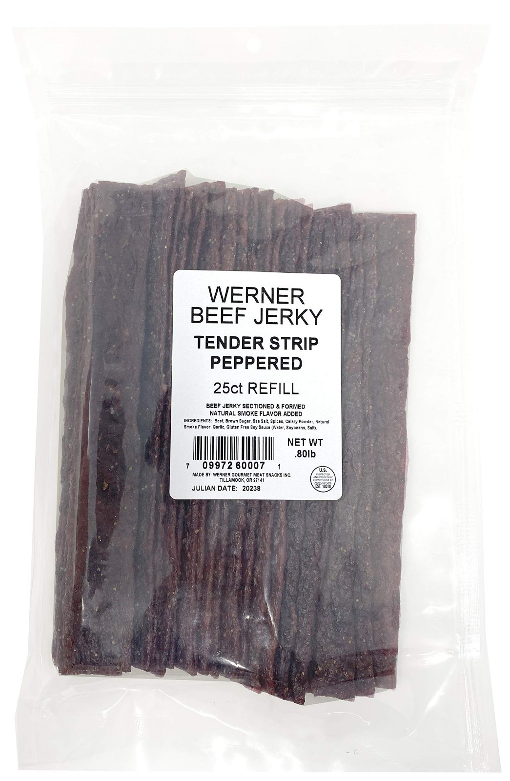 Peppered Beef Jerky Tender Strips – 25 Pack – High Protein Snack – USA Made
