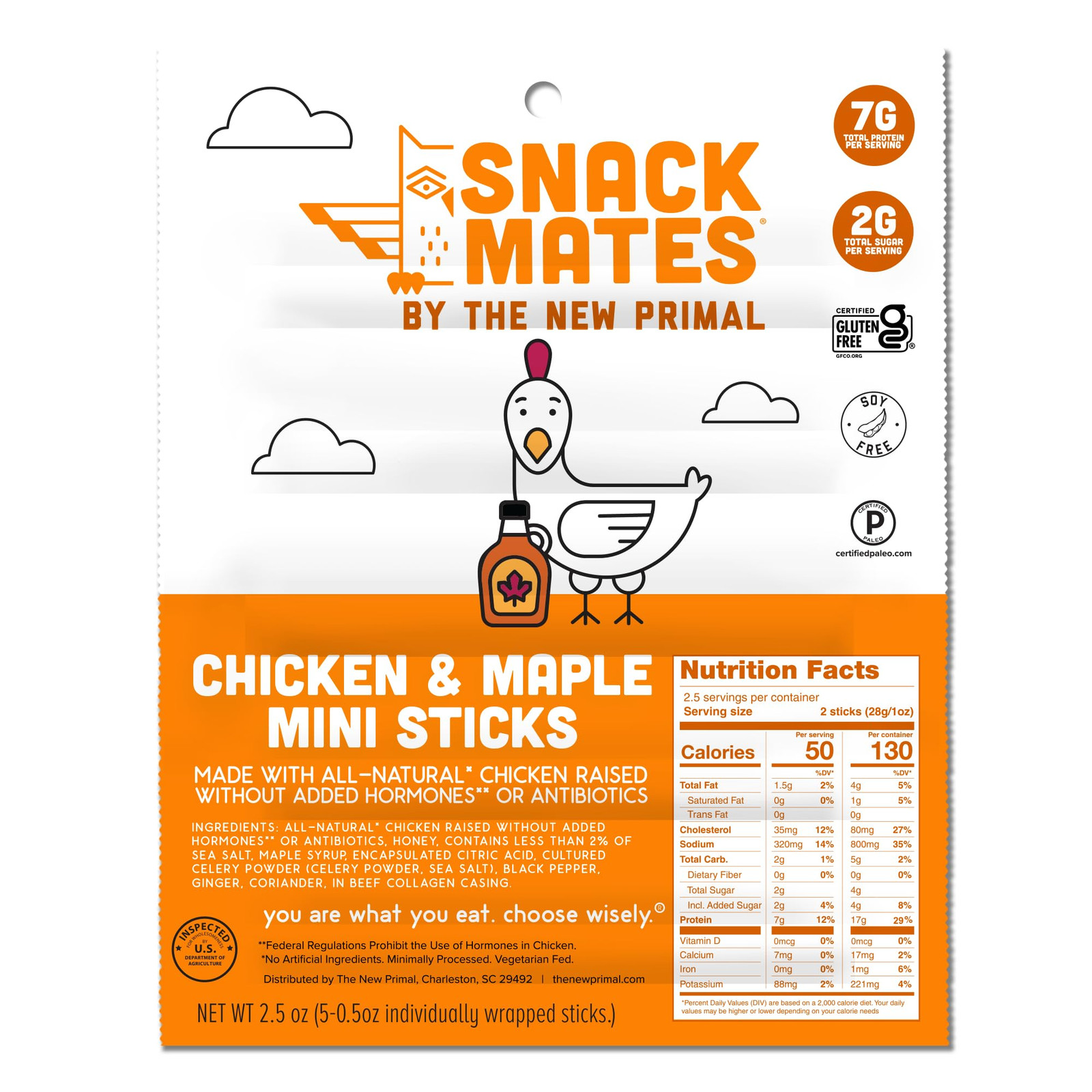 Chicken and Maple Snack Sticks for Kids Pack of 5 Gluten Free Protein Treats