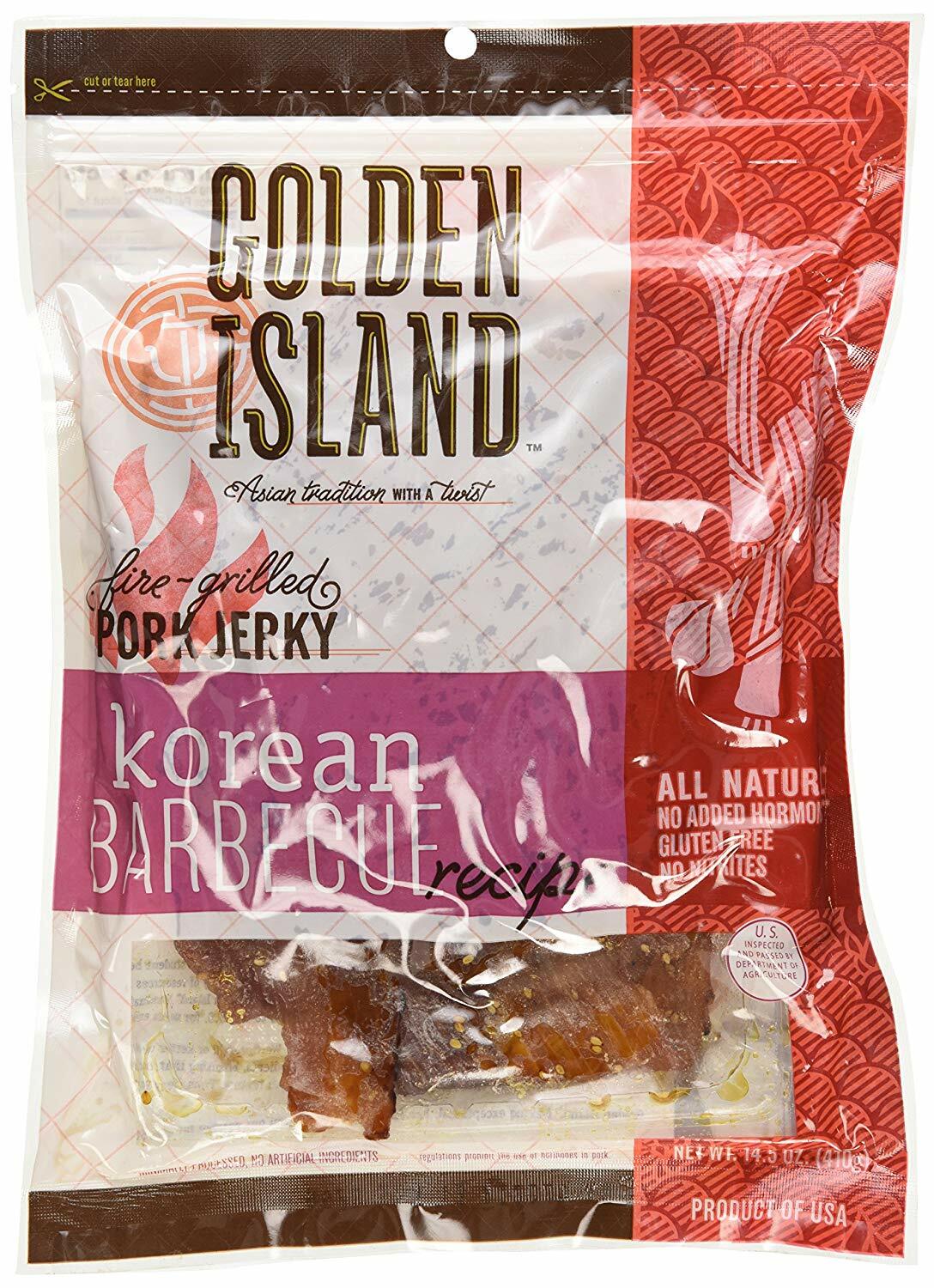 4 Packs Golden Island Korean BBQ Pork Jerky 14.5 oz Each Pack