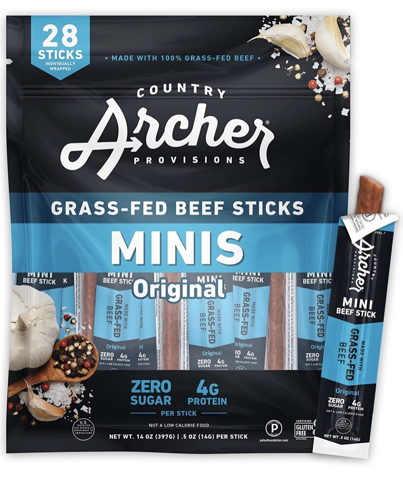 Original Mini Beef Sticks by Country Archer, 100% Grass-Fed, Gluten Free