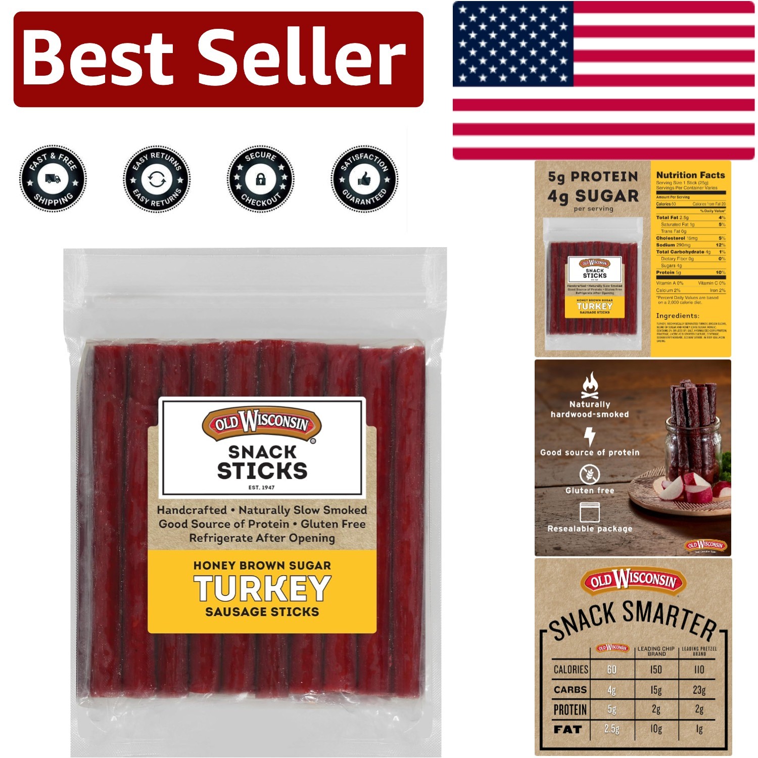 Irresistibly Sweet & Smoky Turkey Sausage Snack Sticks – 28 oz, Keto Friendly