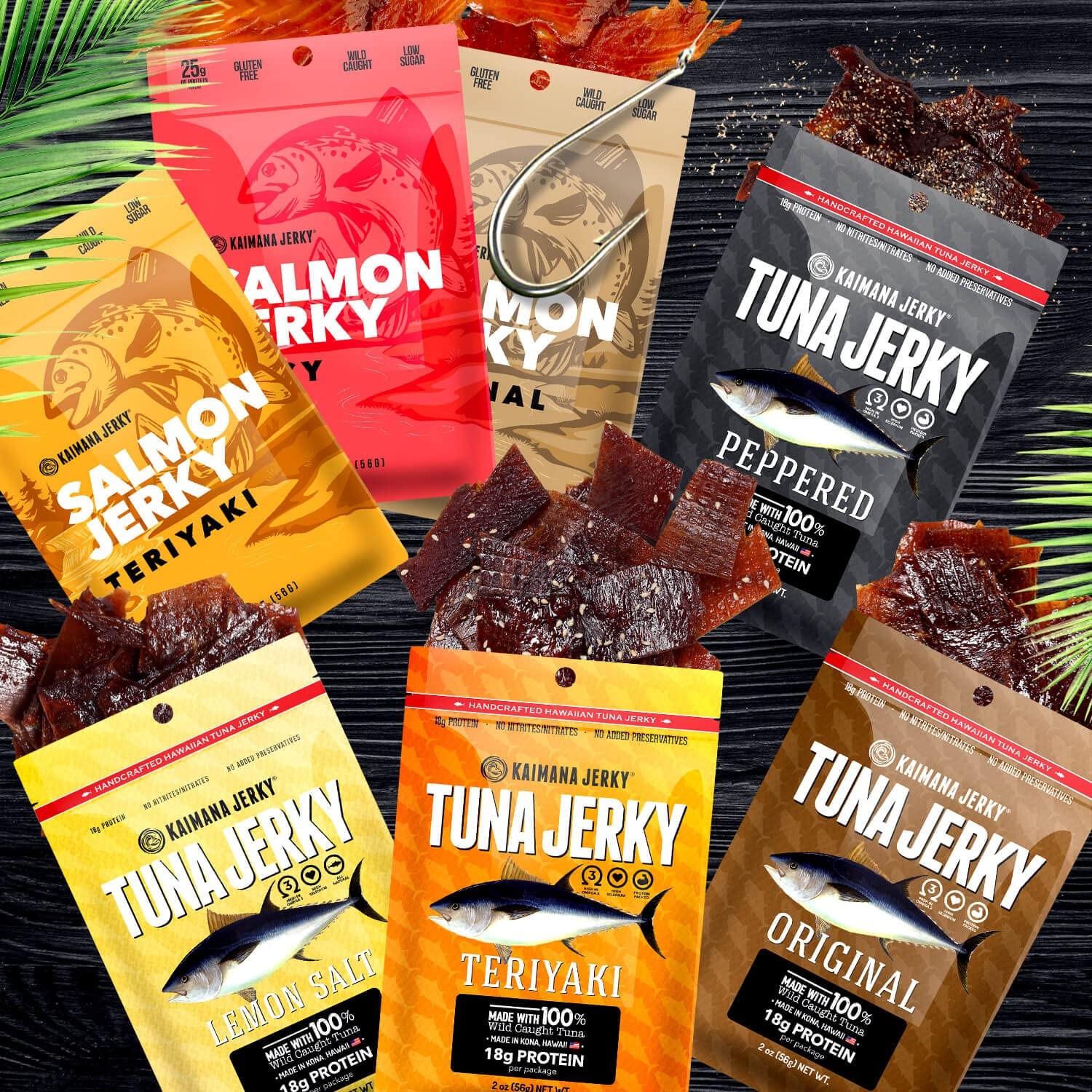 Kaimana Jerky Ahi Tuna & Salmon Sampler Pack All Natural & Wild Caught Fish …