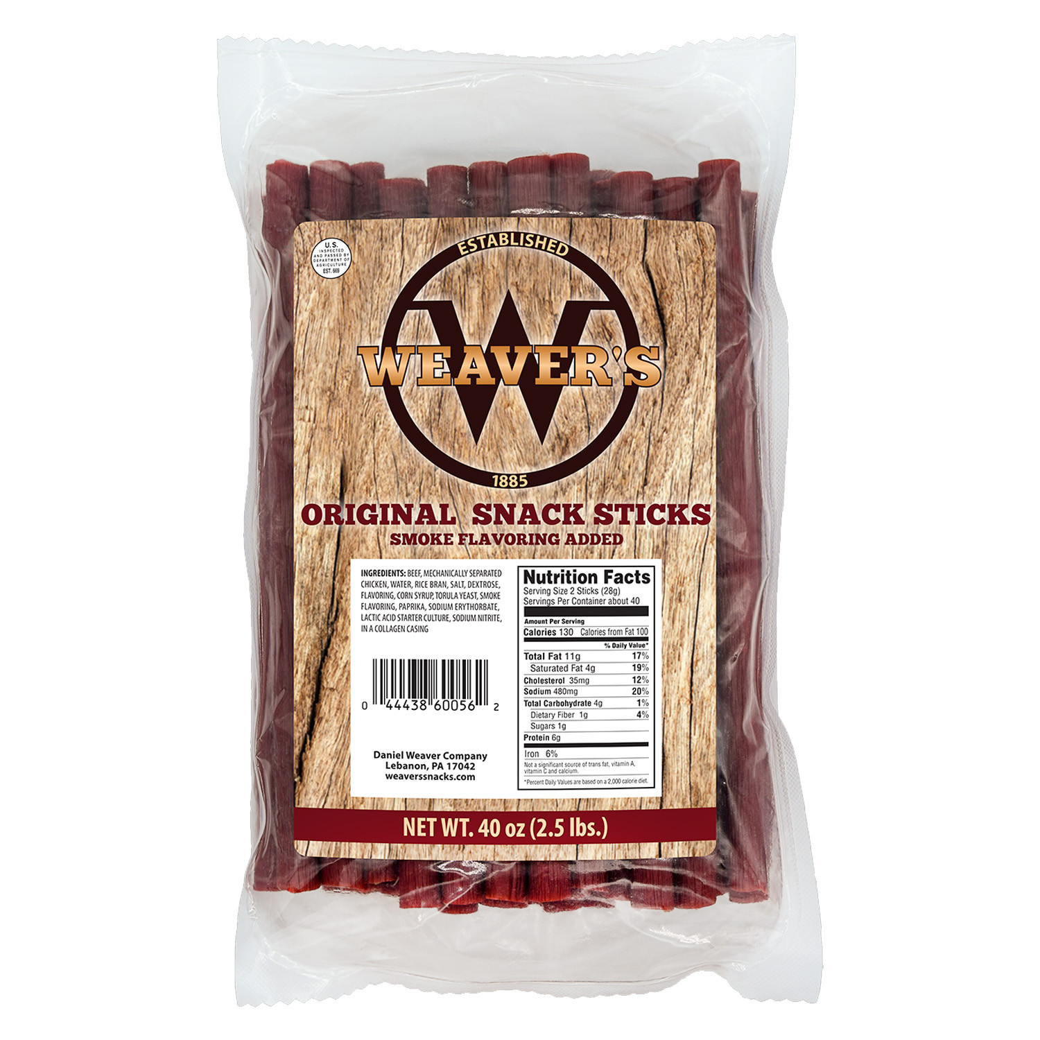 Weaver’s Smoked Meat Original Snack Sticks 2.5lb (Pack of 2)