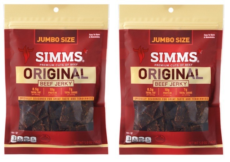 Simms Original Beef Jerkey Snack Seasoned Premium Cuts, 5 Ounces (2 Bags)