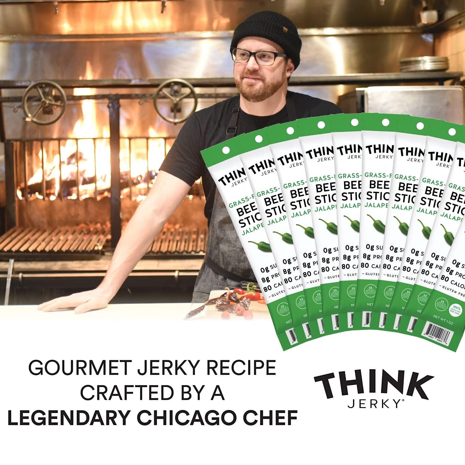 Think Jerky Jalapeno Beef Sticks, Gluten and Sugar Free, No Nitrates, Keto Paleo