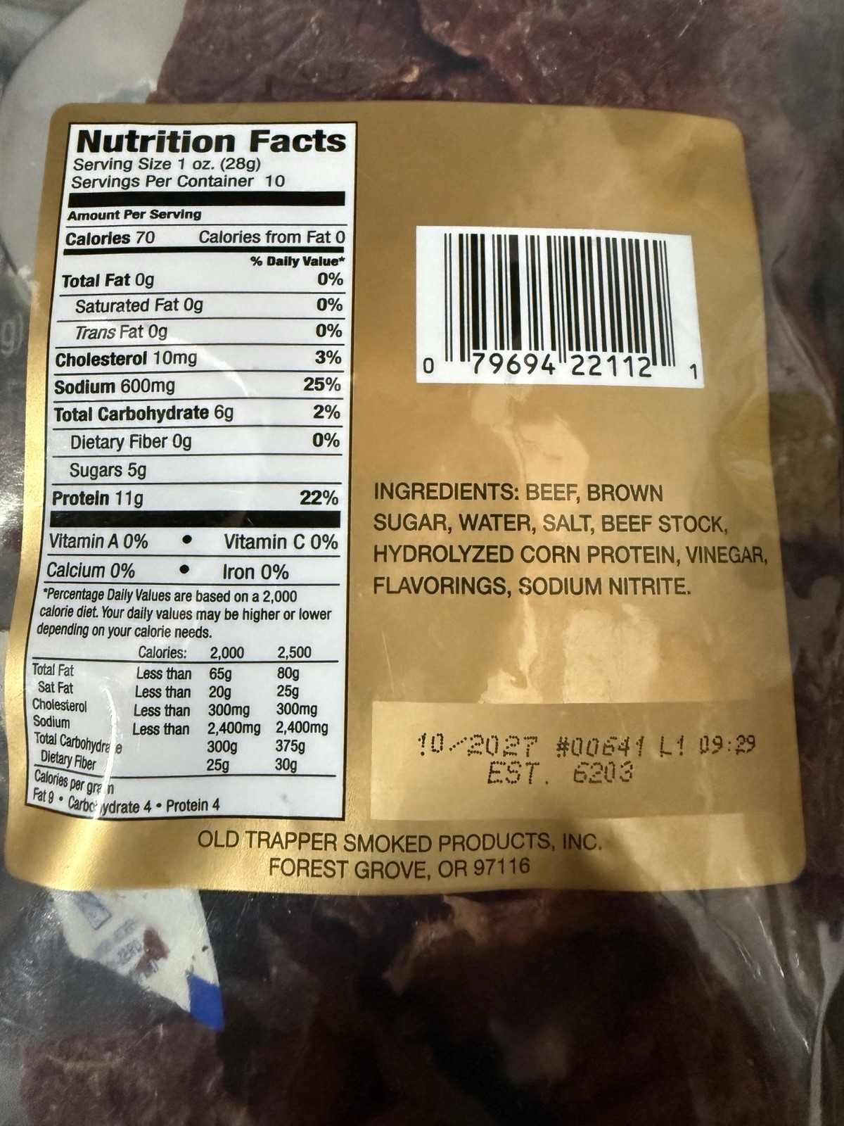 Old Trapper Old-Fashioned Beef Jerky – 8 Ounce Bag – New In Sealed Bag-Exp 10/27