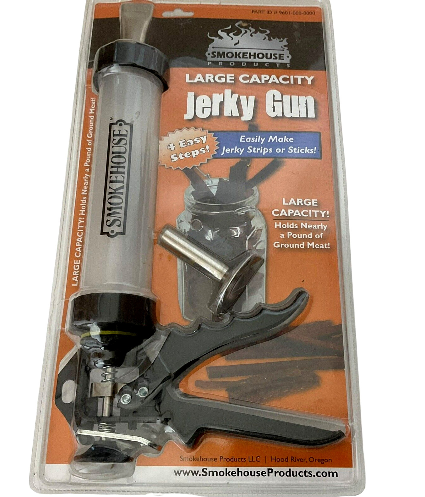 Jerky Gun NIB Smokehouse Lg Capacity Nearly 1 lb of Ground Meat 2 Tips Unused