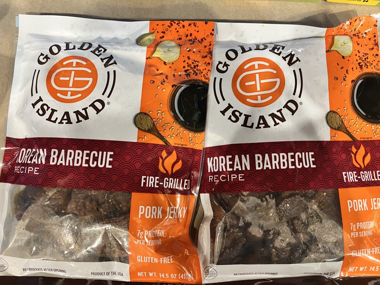 2 Packs Golden Island Korean BBQ Pork Jerky 14.5 oz Each Pack