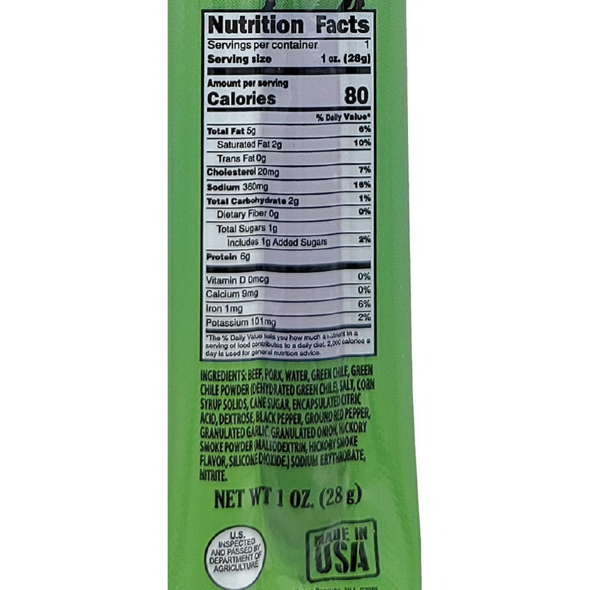 Pearson Ranch Jerky Green Chile Beef & Pork Snack Stick BFGC1-CAD Pack of 24