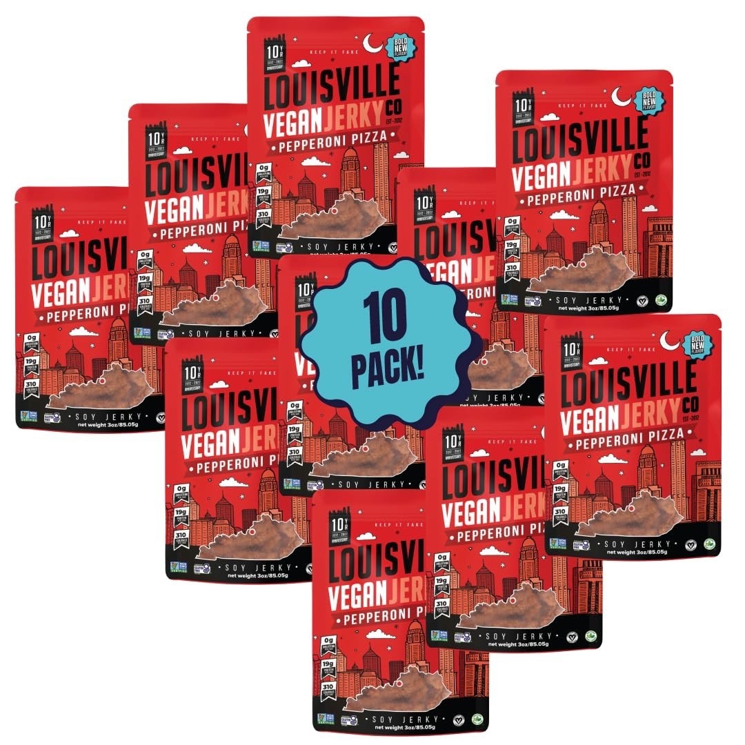 Louisville Vegan Jerky Pepperoni Pizza 10 Bag Plant Based Meatless Snack