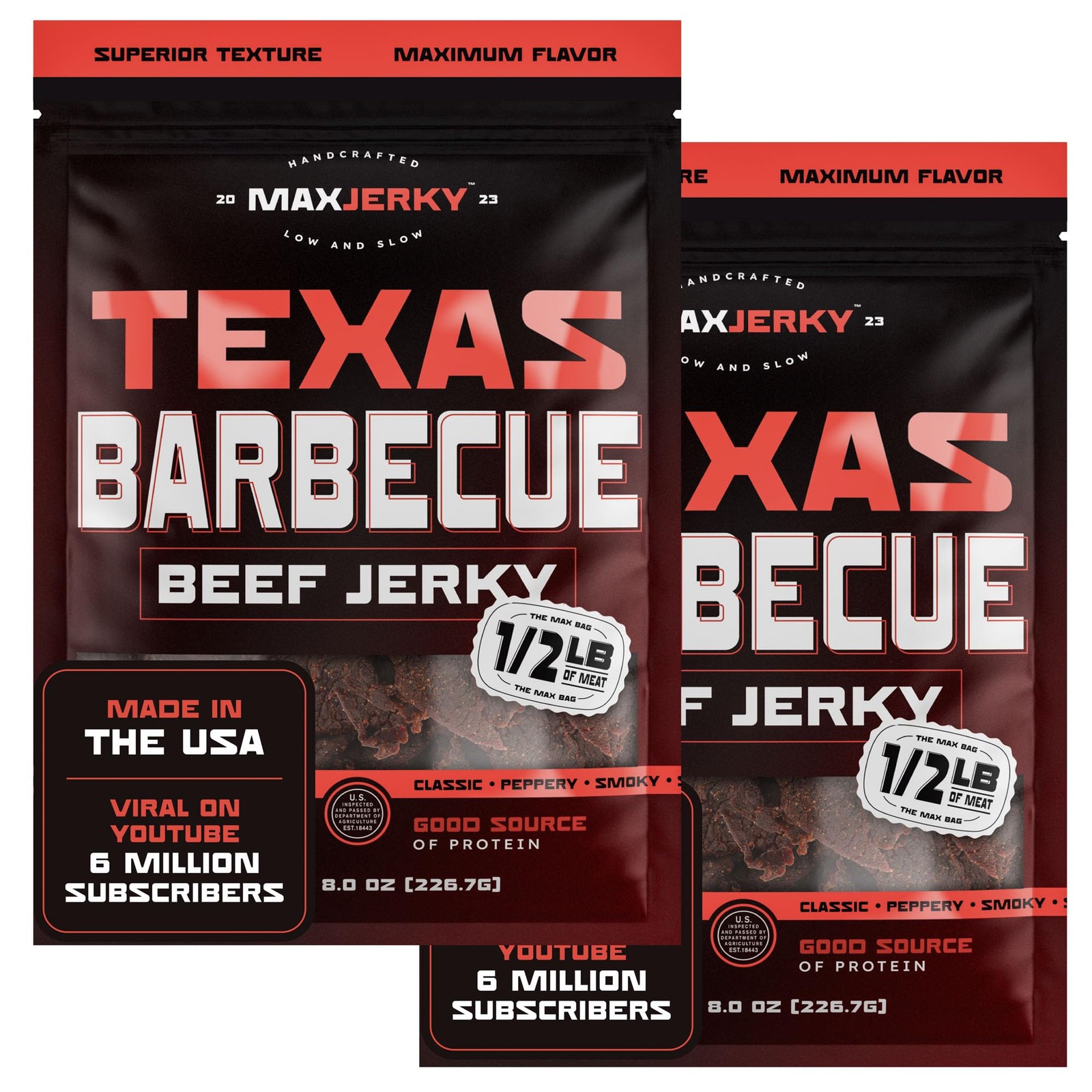 MaxJerky Texas Barbecue Beef Jerky, Smoked Pepper Flavored Jerky, 88 Grams of…