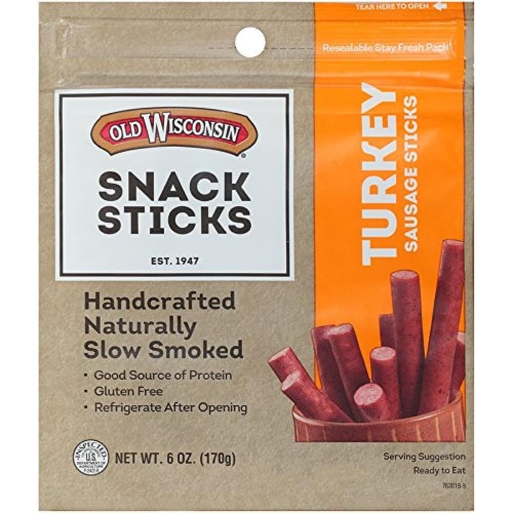 Turkey Sausage Snack Sticks Naturally Smoked Ready to Eat 6 Ounce Resealable