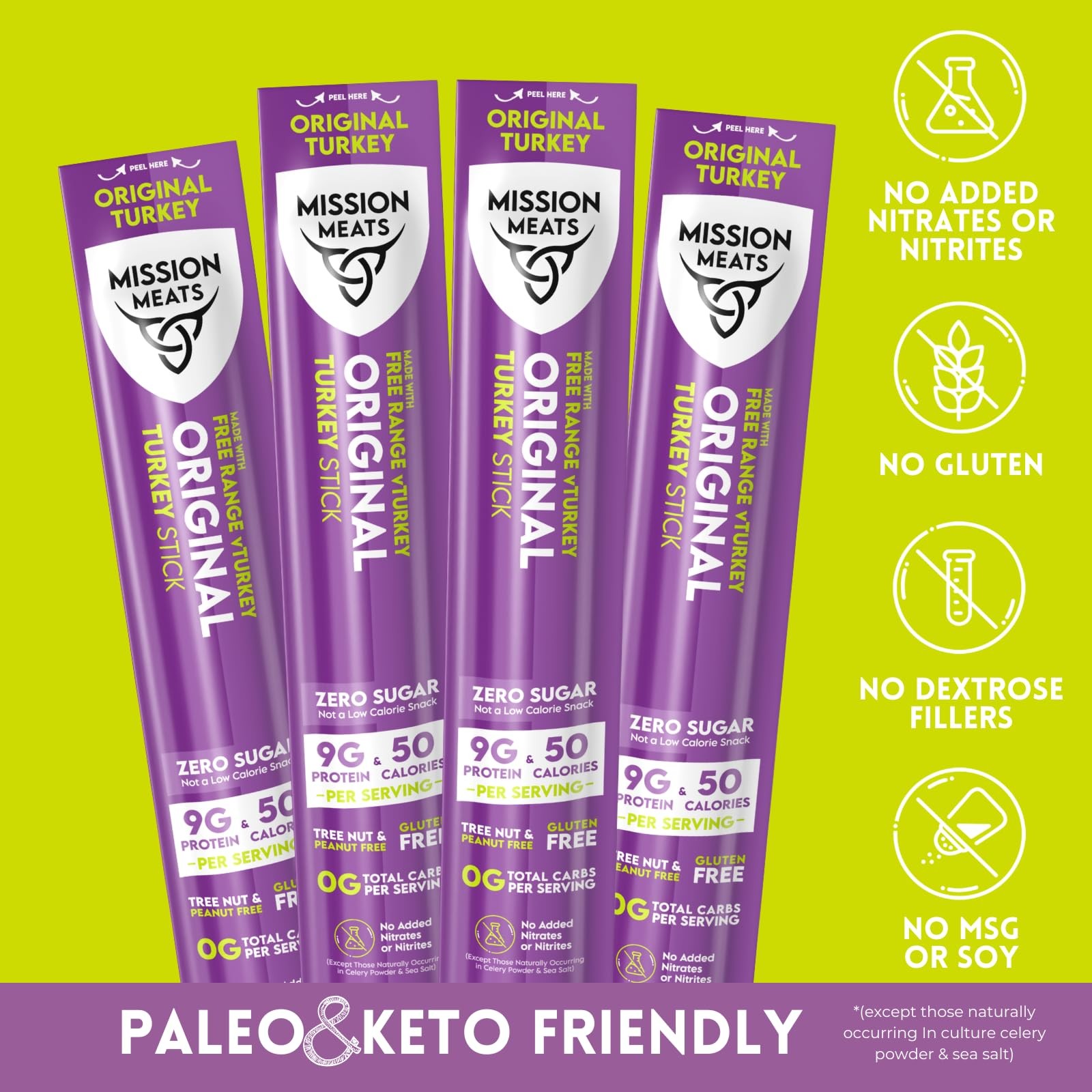 Mission Meats Turkey Sticks, 100% Free Range, Zero Sugar Jerky, 1oz (12ct)
