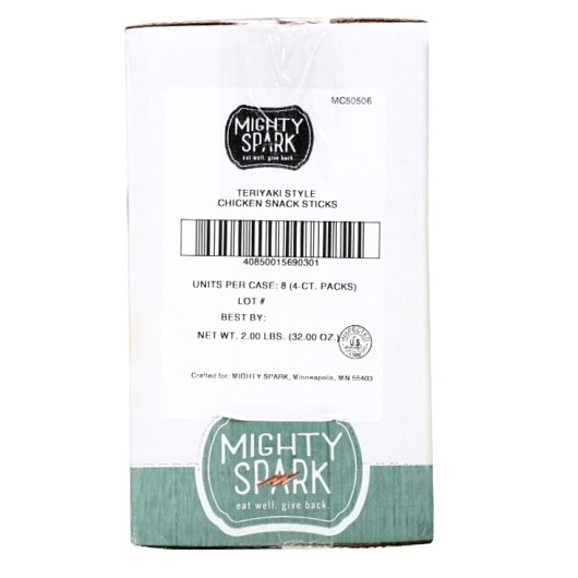 Mighty Spark Food Co Teriyaki Chicken Snack Stick Multipack, 4 Ounce, 8 Per Case