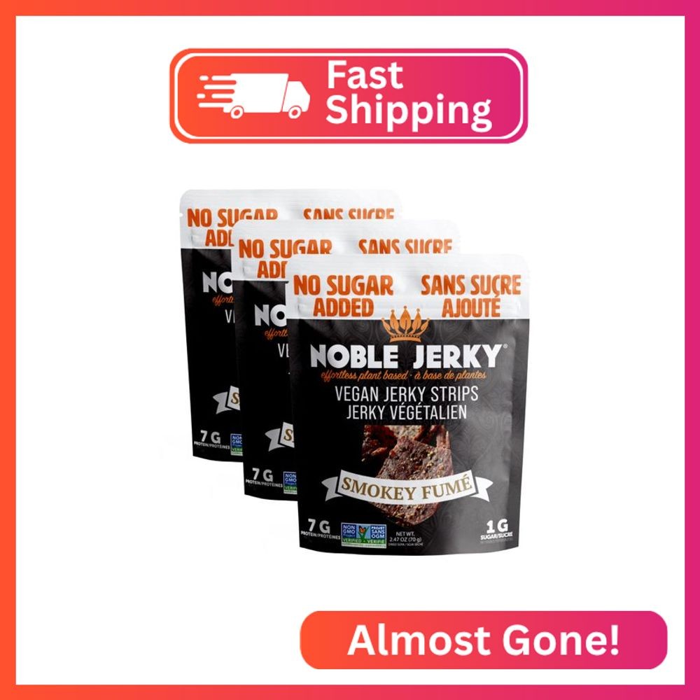 Noble Jerky Vegan Jerky –No Sugar Added – 3-Pack, 14g Protein per Bag, High Prot