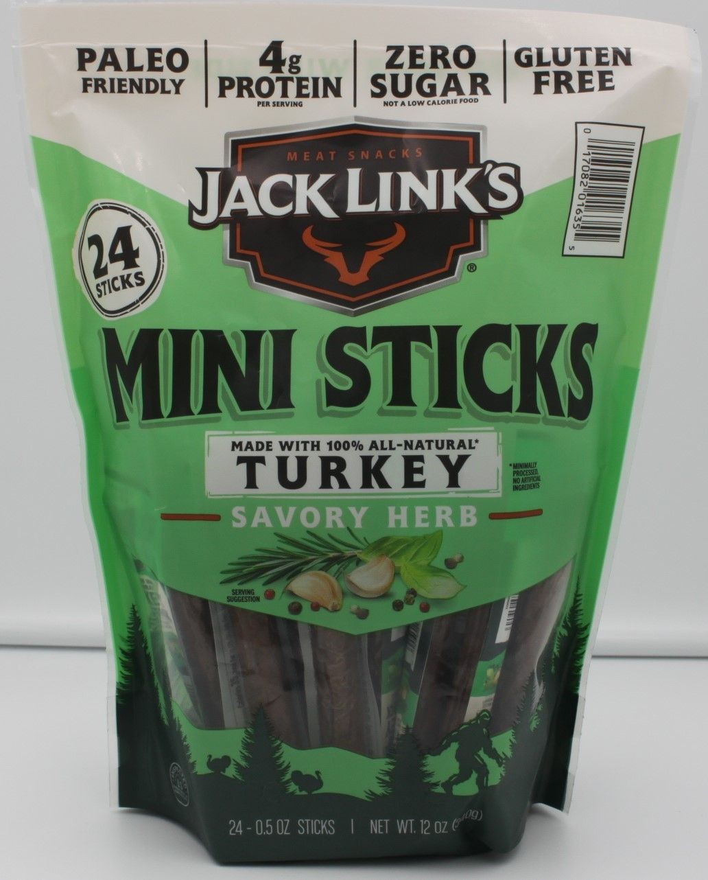 Jack Links Mini Sticks Turkey Savory Herb 24 Sticks 12 oz Resealable Pouch