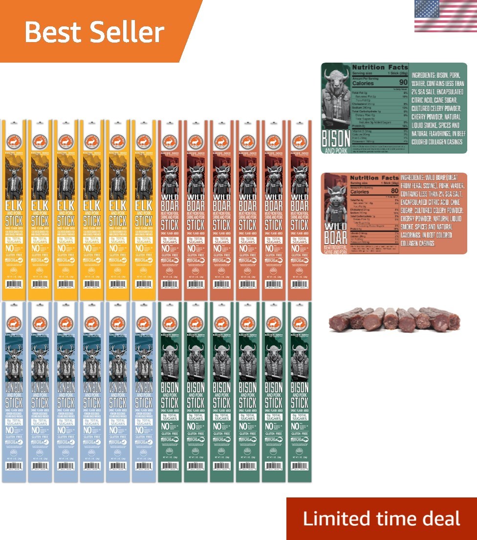 Game Meat Sticks Variety – Elk, Bison, Venison, Wild Boar – Exotic Jerky Stic…