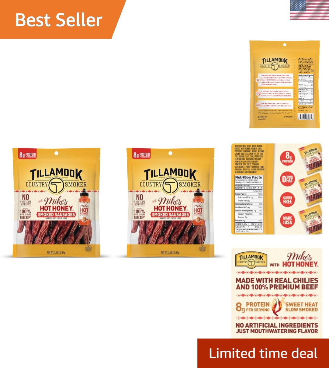 100% Beef Smoked Sausage, Mike’s Hot Honey, 3.6 Ounce, Real Hardwood Smoked …
