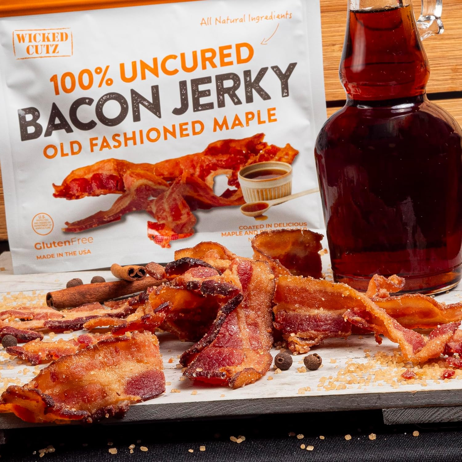 Old Fashioned Maple Bacon Jerky, Candied Jerky with 16G Protein per Bag, Tender