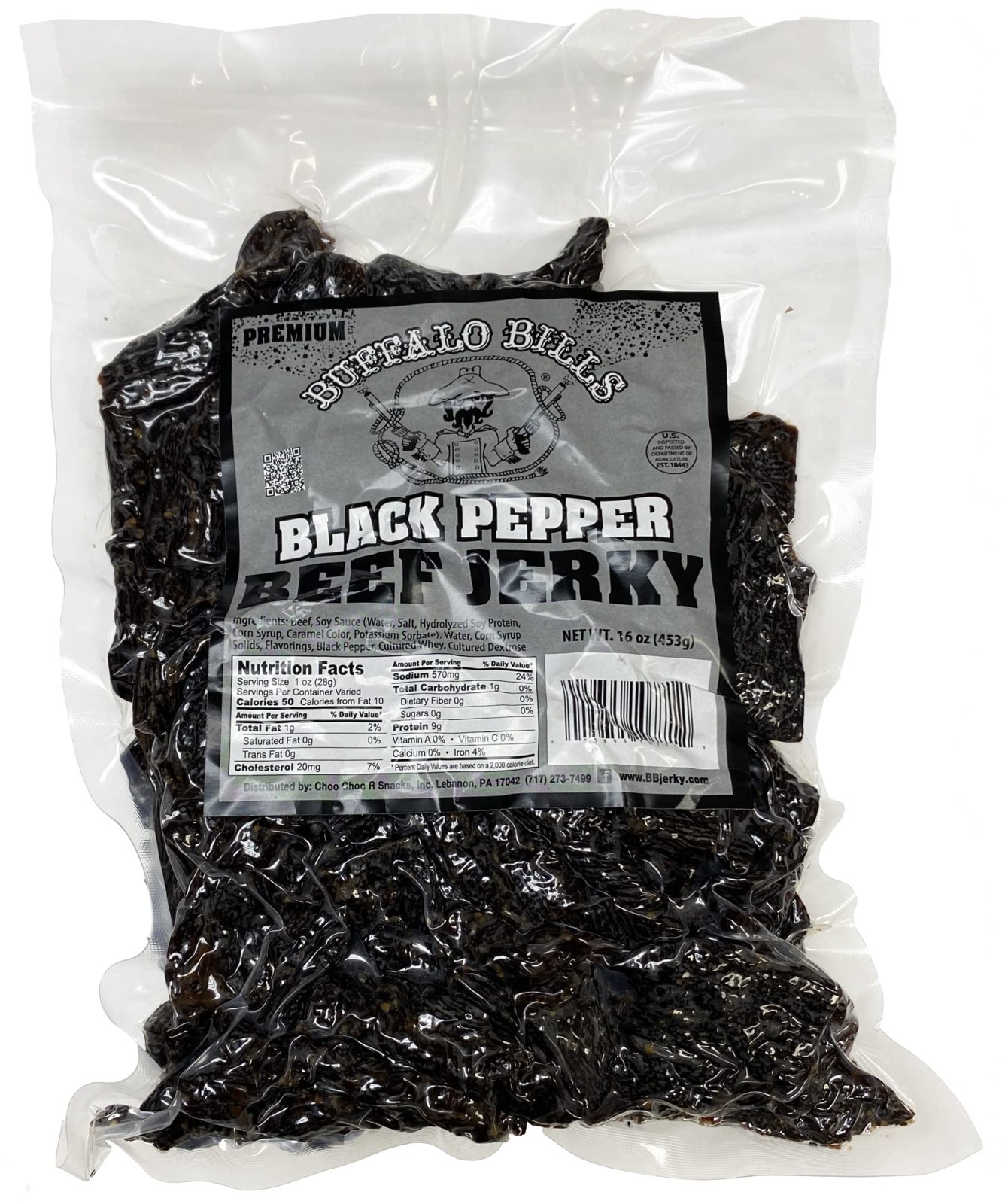 Premium Black Pepper Beef Jerky 16oz – Smoked, Tender, Random Size Pieces