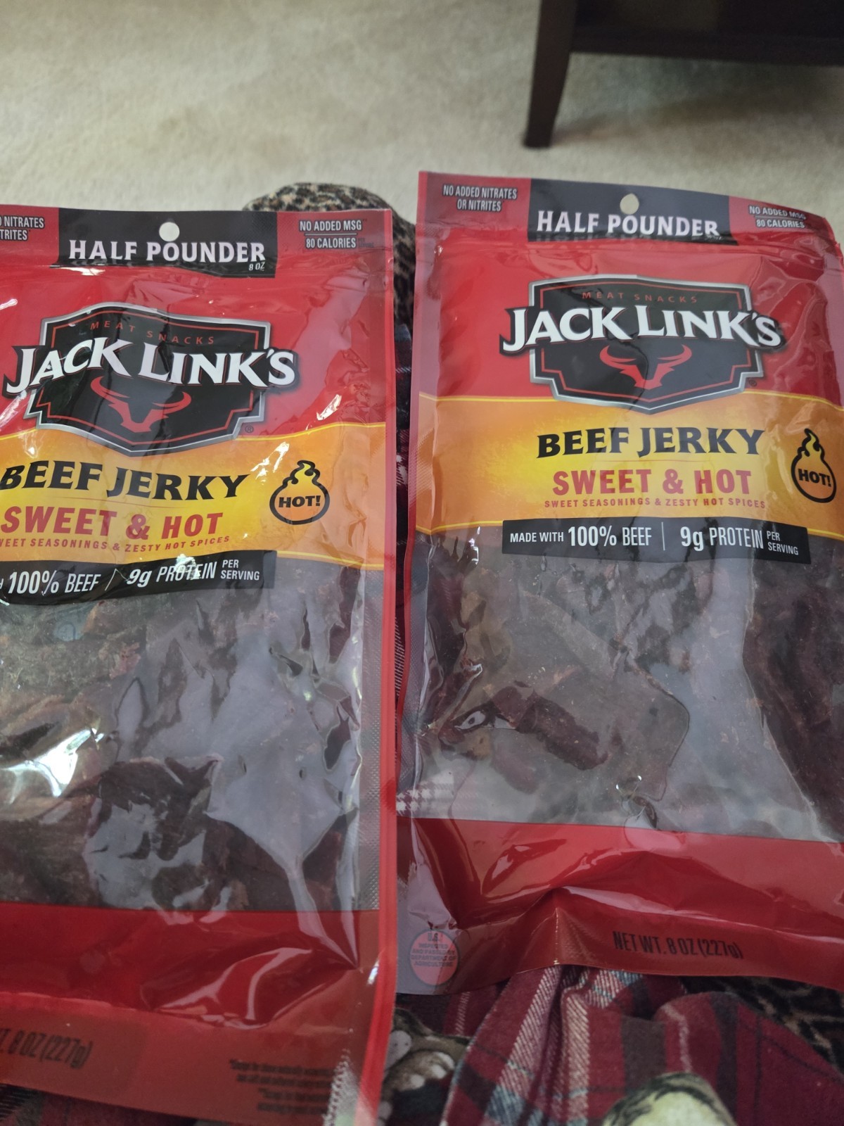 2~Jack Link’s Beef Jerky Half Pounder – Sweet and Hot – Made with 100% Rea Beef
