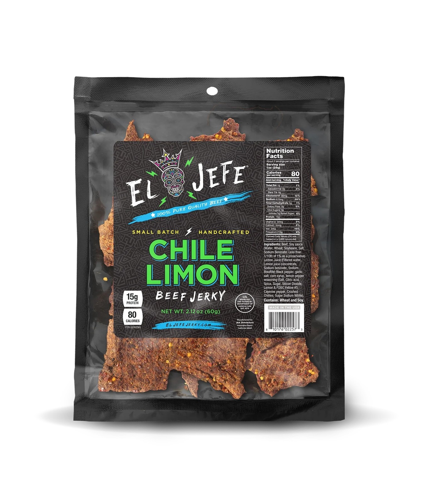 El Jefe Beef Jerky Chile Limon Mexican Style Hispanic Beef Jerky 2.1 oz. Bag