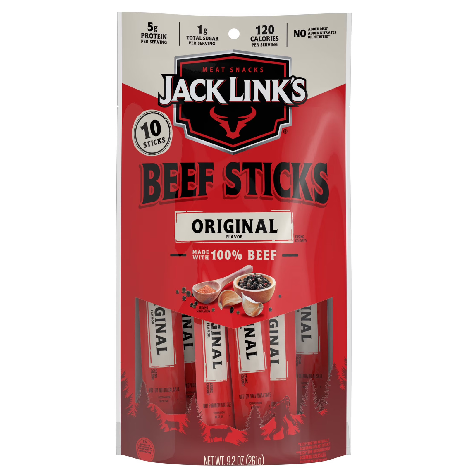 Jack Link’s Original Beef Sticks, 10-Pack, 100% Beef Protein Snacks