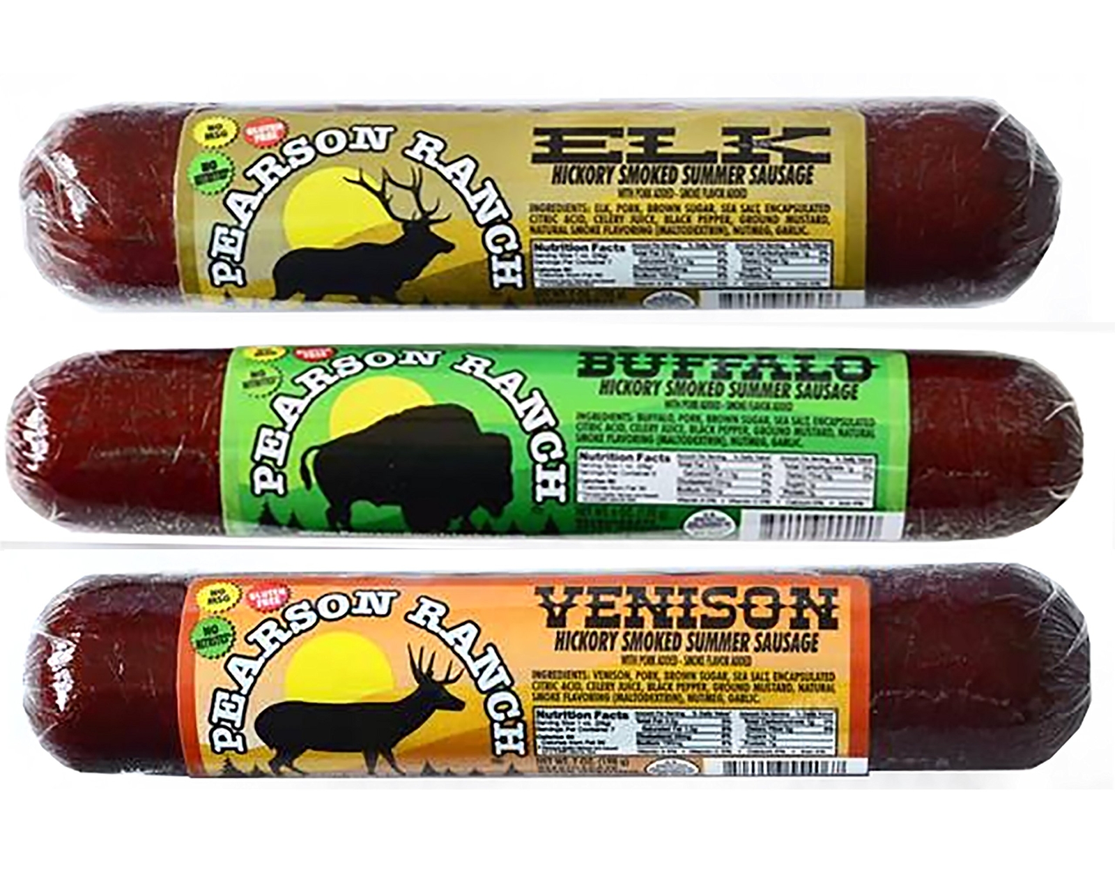 PEARSON RANCH SINCE 1959 Game Meat Summer Sausage Variety Pack of 3 Elk MSG-Free