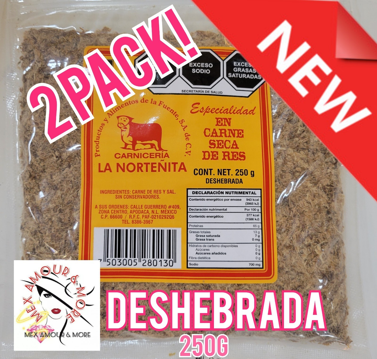 2X La Nortenita Machacado Dried Beef Shredded Beef Jerky 250g From Apodaca