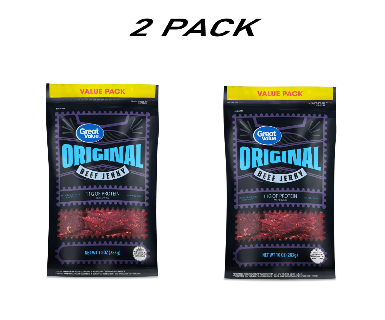(2 PACK) Great Value Original Beef Jerky Value Pack, 10 oz.