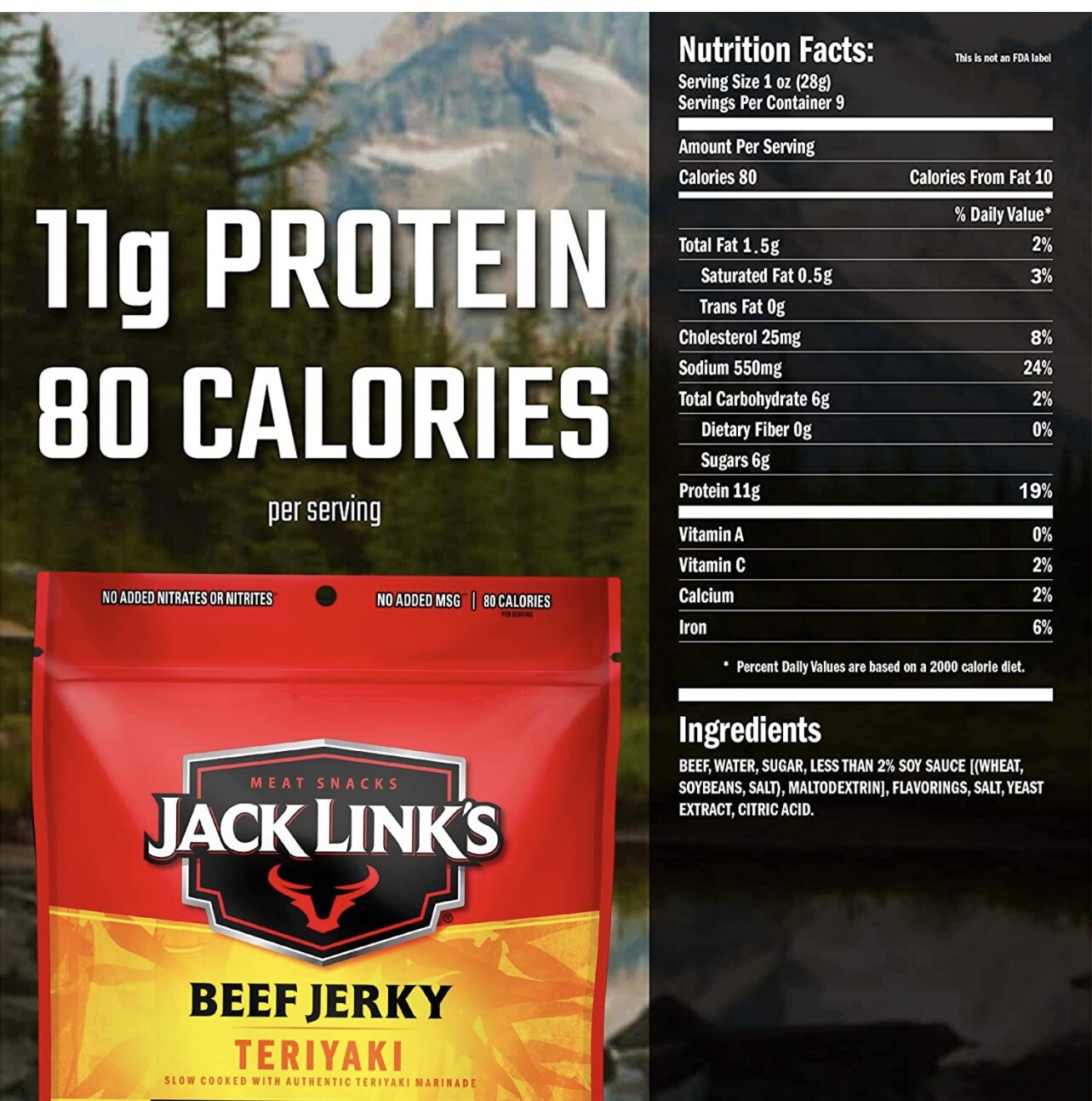 Jack Link’s Beef Jerky, Teriyaki – Flavorful Everyday Snack, 9 Oz. (Pack of 2)