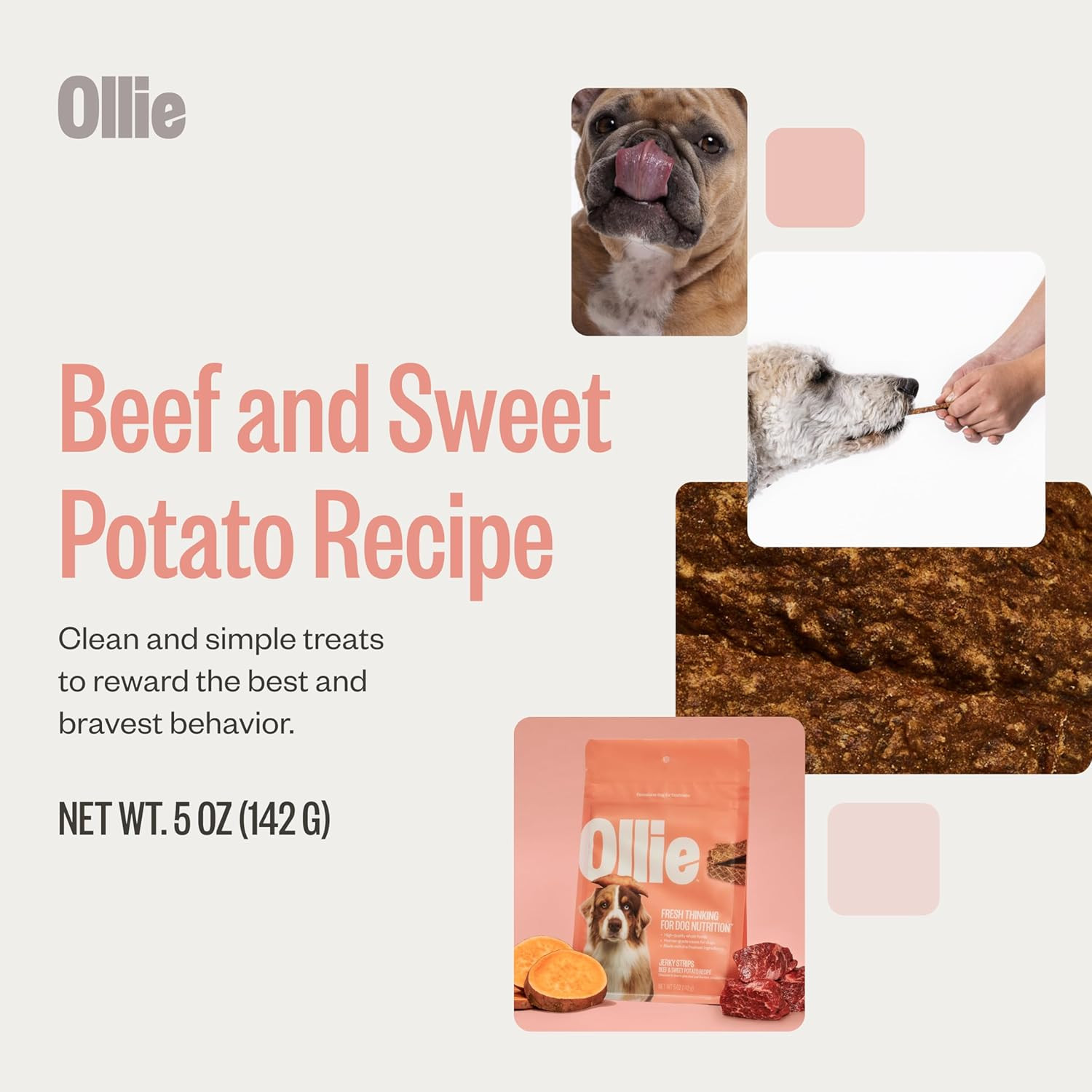Beef & Sweet Potato Jerky Dog Treats, 5 Oz Pack of 1, All Natural, Healthy Snack