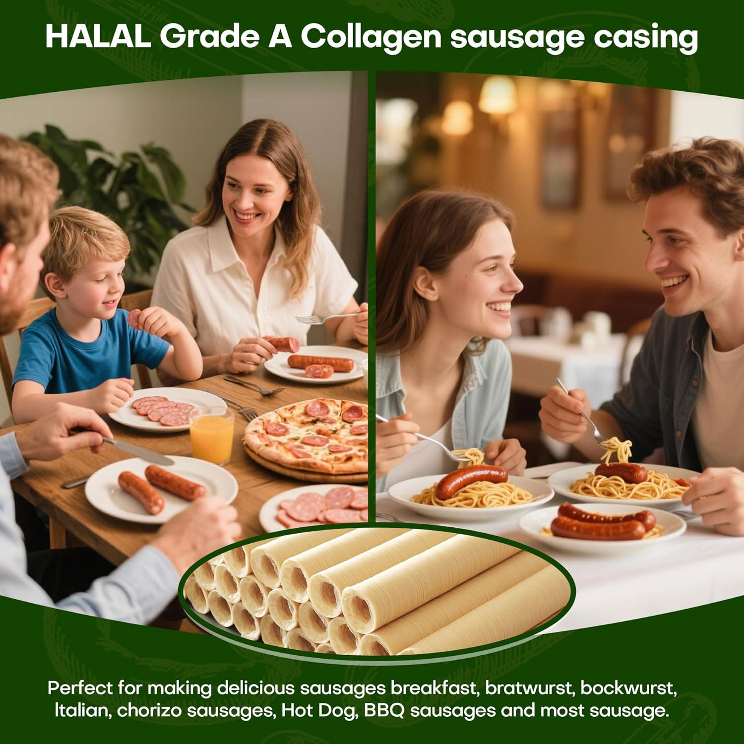 VONSYONG HALAL Sausage Casing, Grade a Edible Drying Collagen Sausage Casings fo