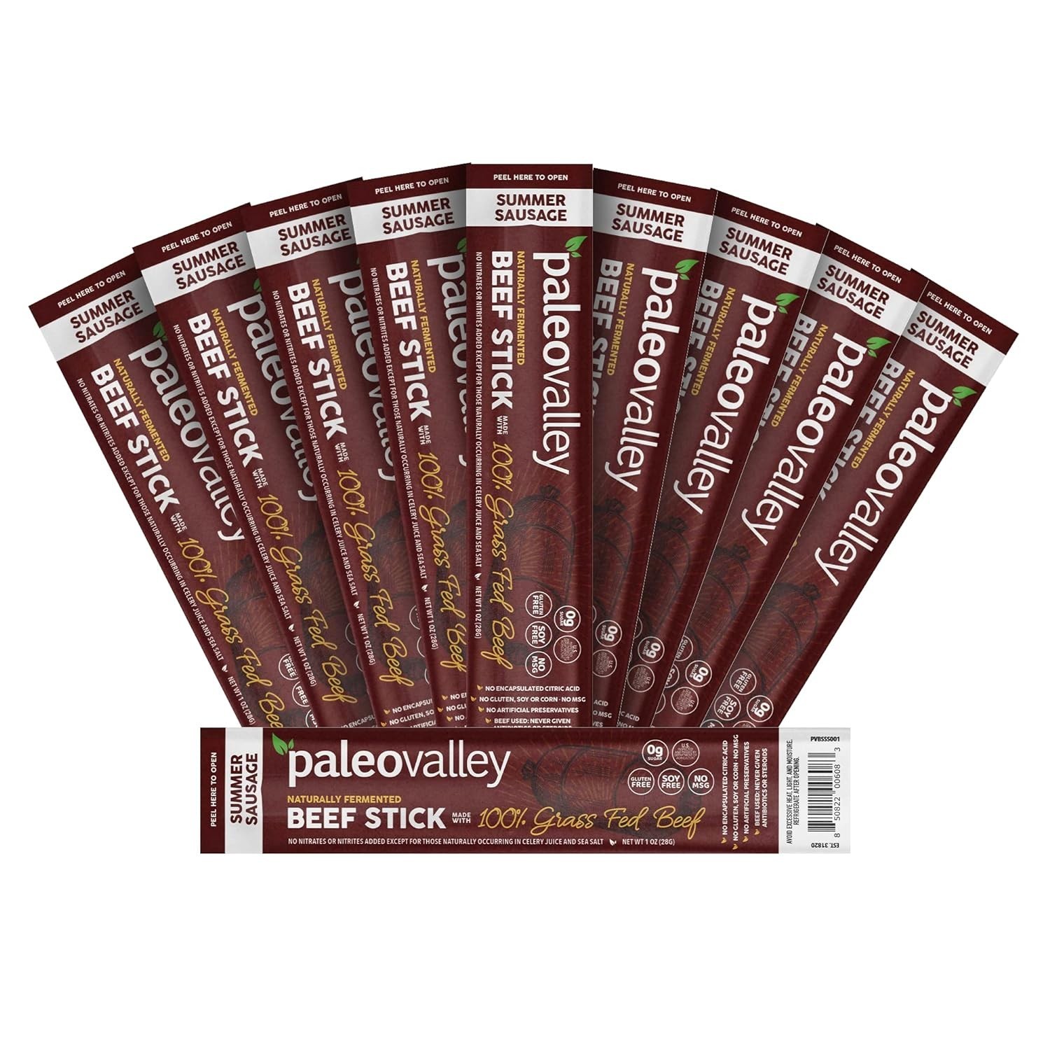 100% Grass Fed Summer Sausage Beef Sticks Free Beef Snack – High Protein…..