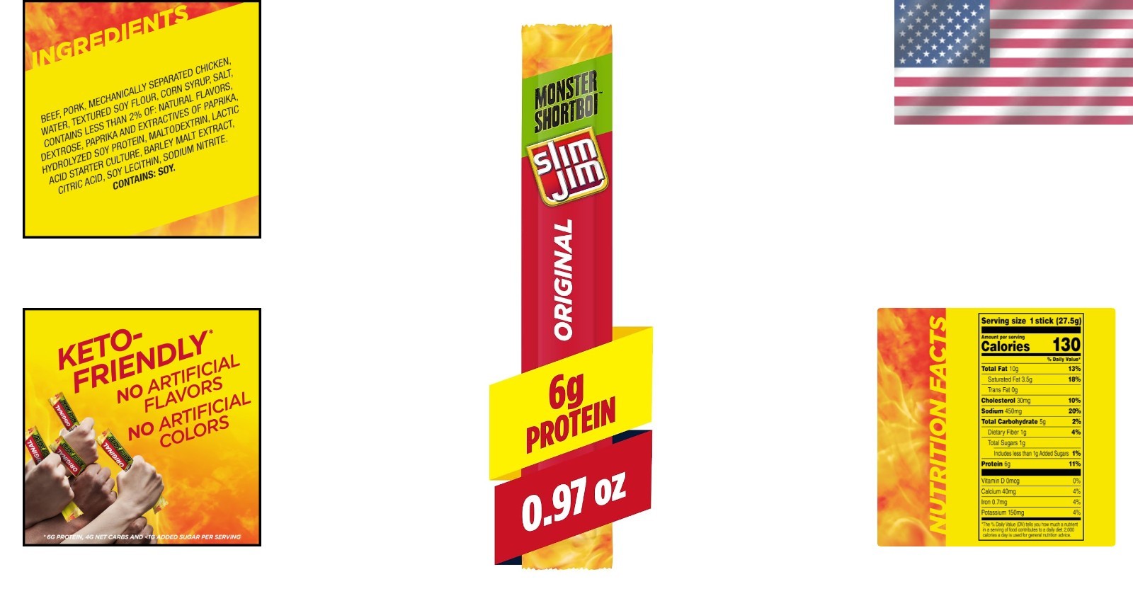 Individually Wrapped Monster Shortboi Meat Stick, 6g Protein, Low Carb, 0.97 oz