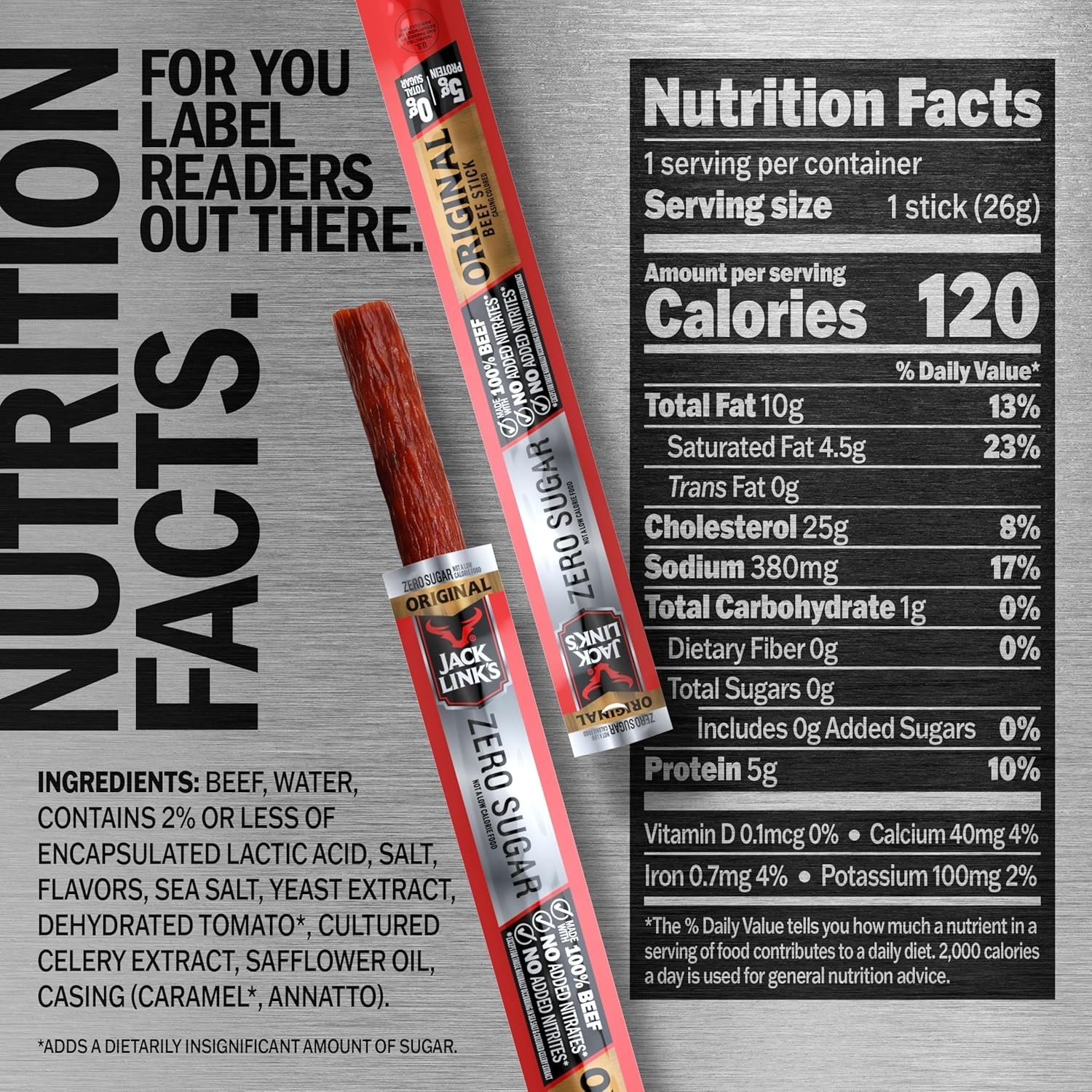 Beef Sticks Original Zero Sugar 0.92oz 20ct 100% Beef Keto Paleo Snack