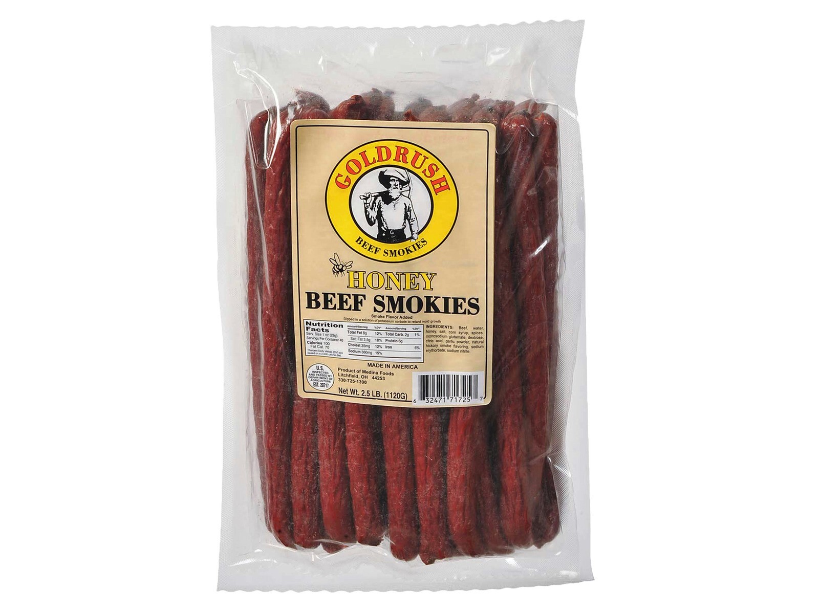 Gold Rush 2.5 LB Honey Beef Smoked Sticks (1) 30 Count Pack Free Shipping