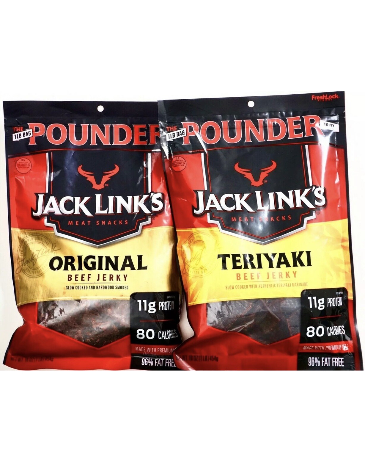 Jack Link’s Beef Jerky ( 16 Oz *Original* & 16 Oz *Teriyaki *)~ Total *2 Packs*