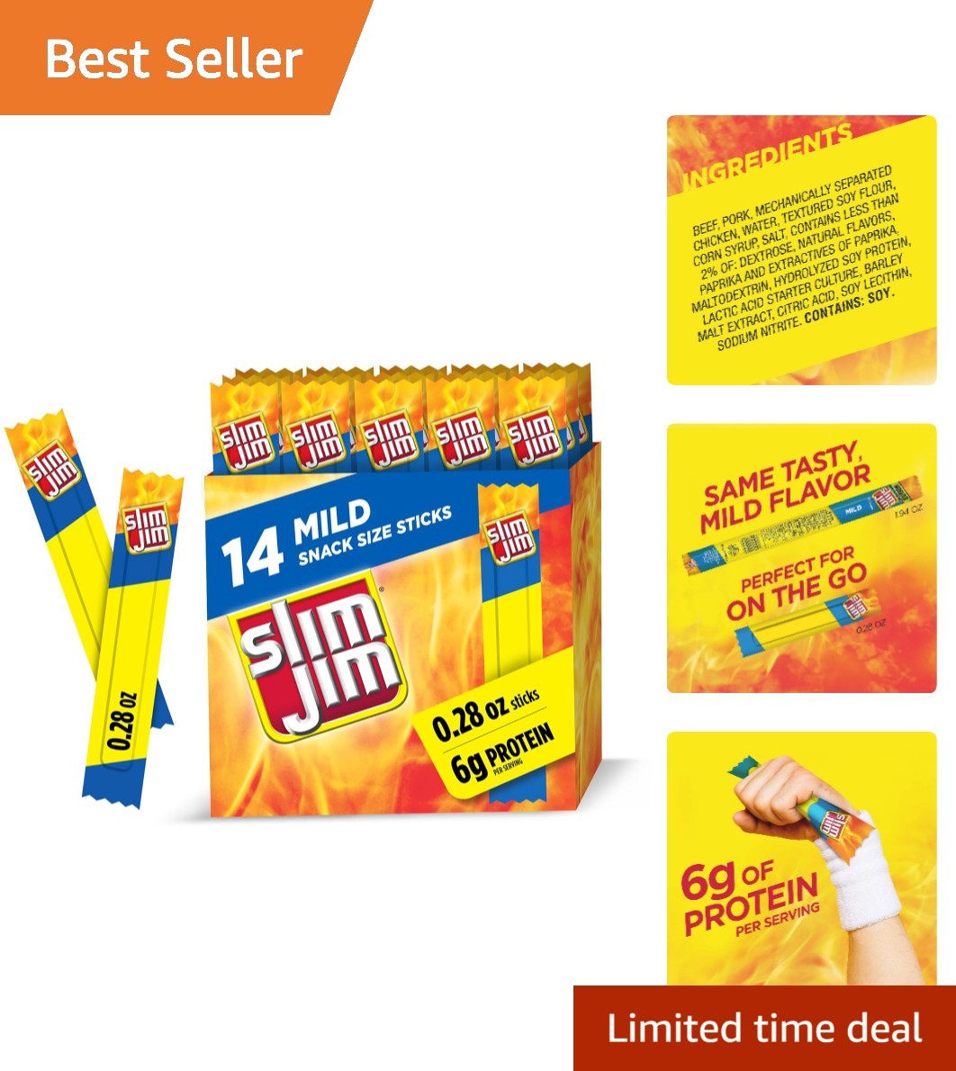 Savory Mild Flavor Smoked Jerky Snack Sticks, 14 Count, Perfect for On-the-Go