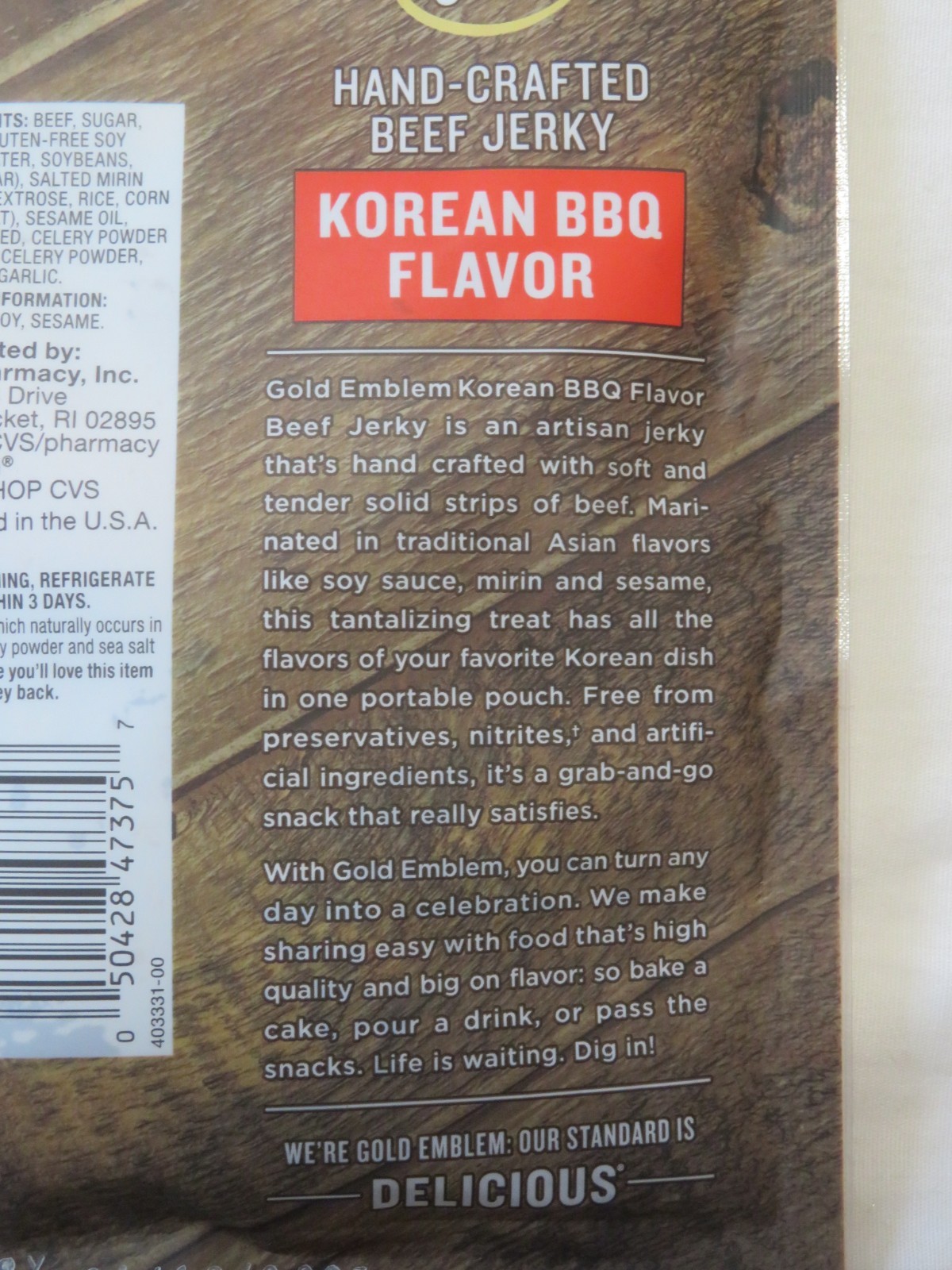 (4) Gold Emblem Hand-Crafted Beef Jerky Korean BBQ Flavor 2.85 Oz Each