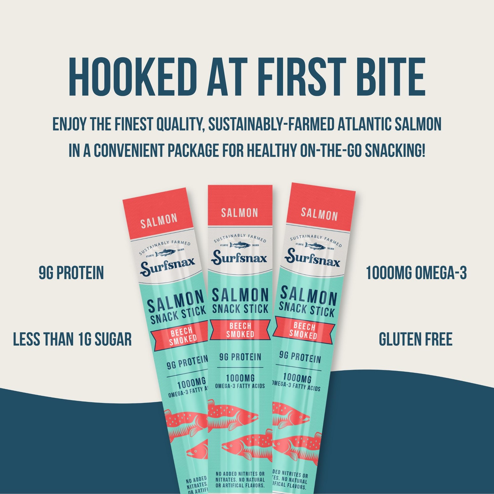 Surfsnax Salmon Jerky Snack Sticks Sustainably Farmed Beechwood Smoked Salmo…