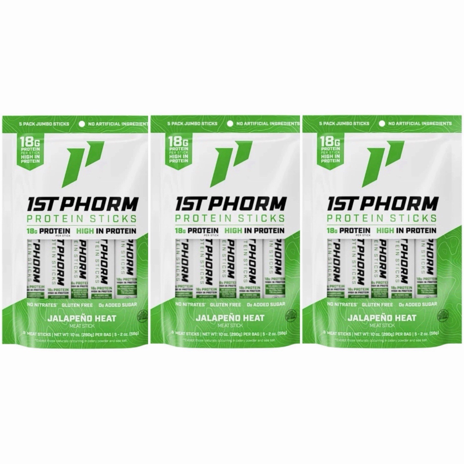 1st Phorm Jalapeño Heat High Protein 18g Lean Beef Spicy Meat Stick, 15 Sticks