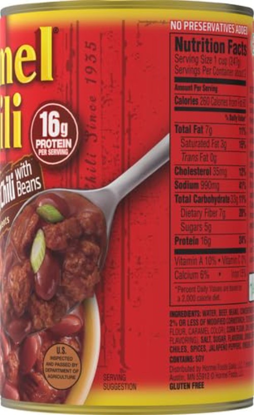 Protein-Packed Chunky Beef Chili with Beans, 15 Oz Cans, No Artificial Additives