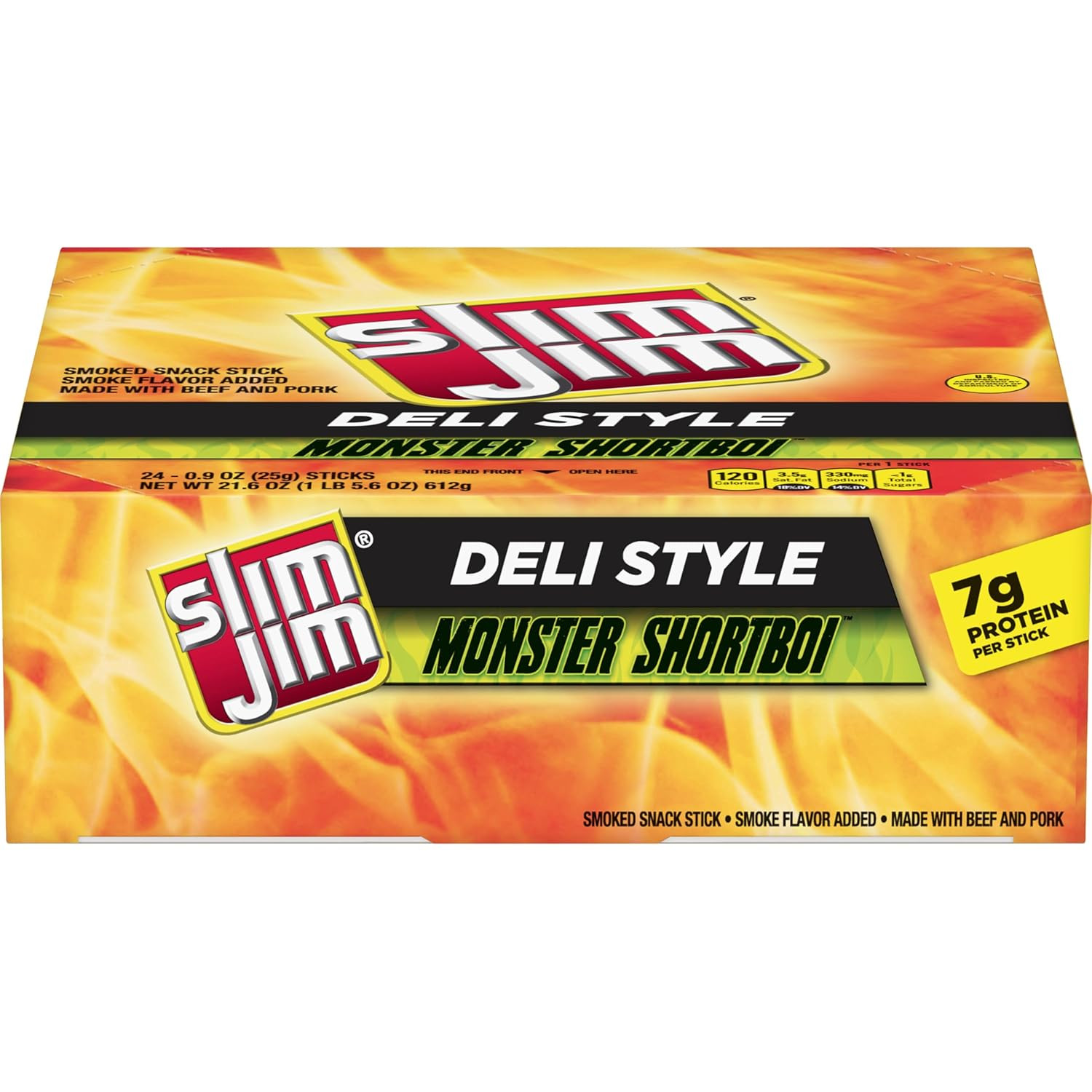 Slim Jim Monster Shortboi Smoked Meat Sticks, Deli Style Original Flavor, 7G Pro