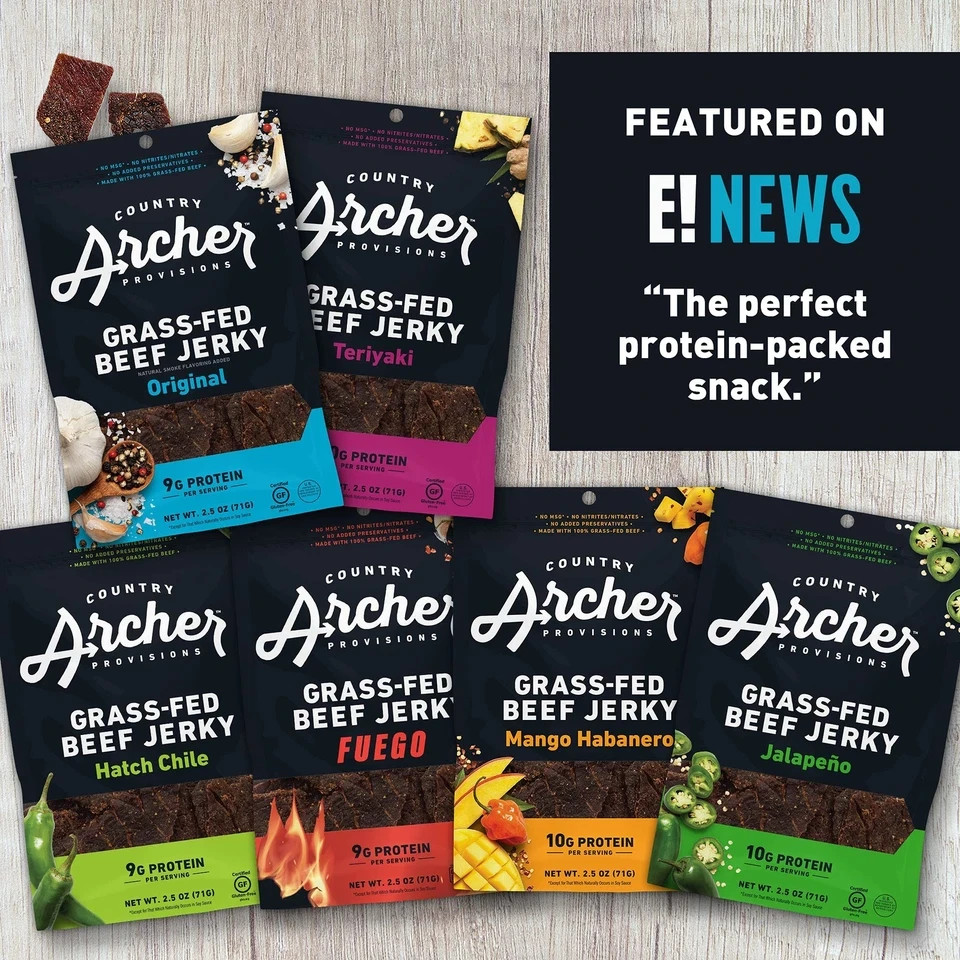 Country Archer Grass-Fed Beef Jerky – Beef Jerky Snack Pack Beef Jerky Bulk I…