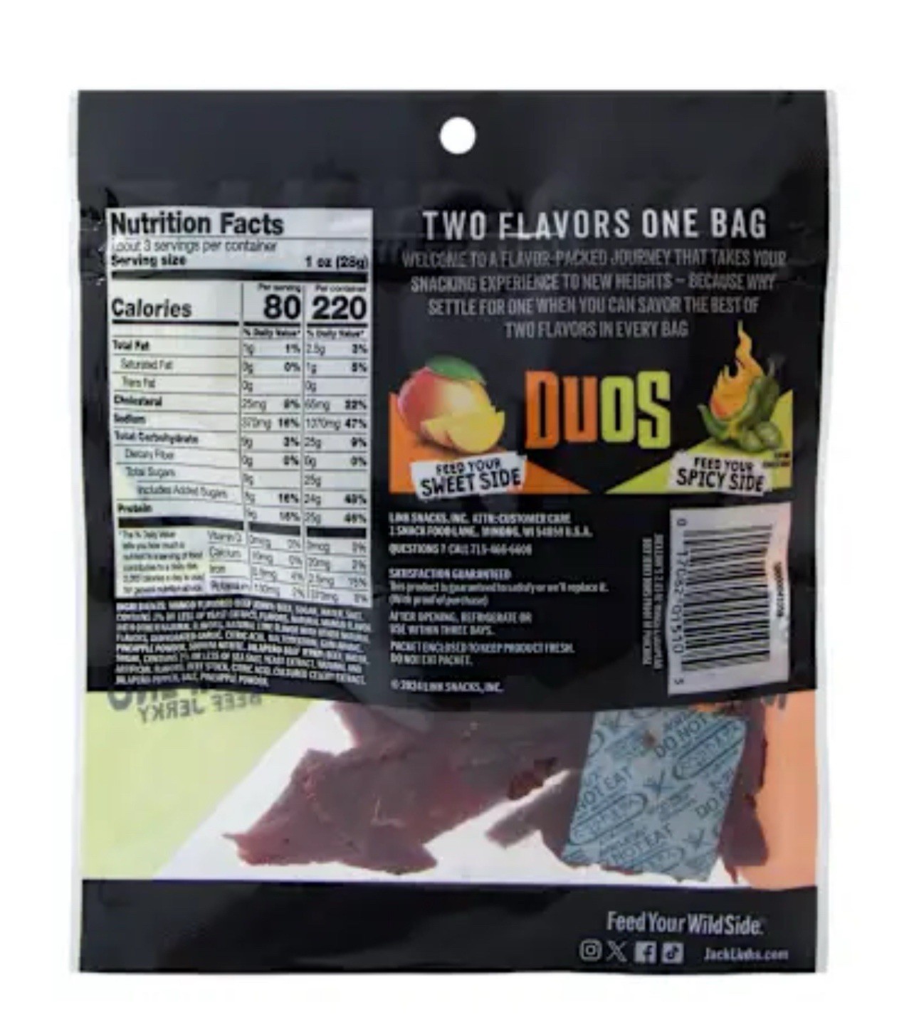 🔵 New Jack Link’s Meat Snacks DUOS Mango Jalapeño Spicy Beef Jerky Bag 2.85oz