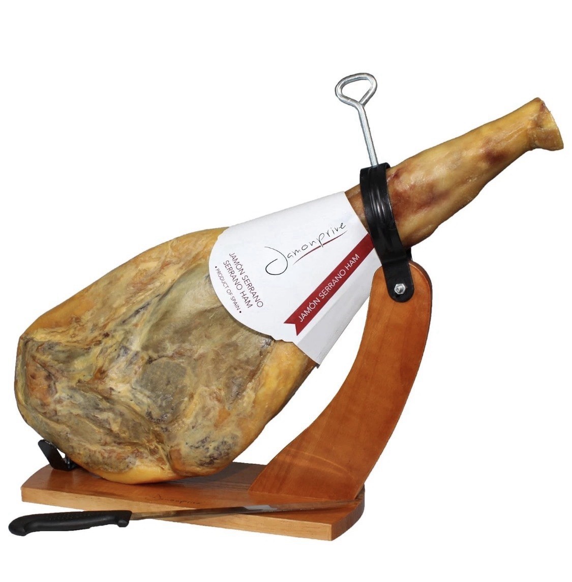 Spanish Serrano Ham Bone in from Spain 14-17 lb with Ham Stand & Knife (NO Nitra