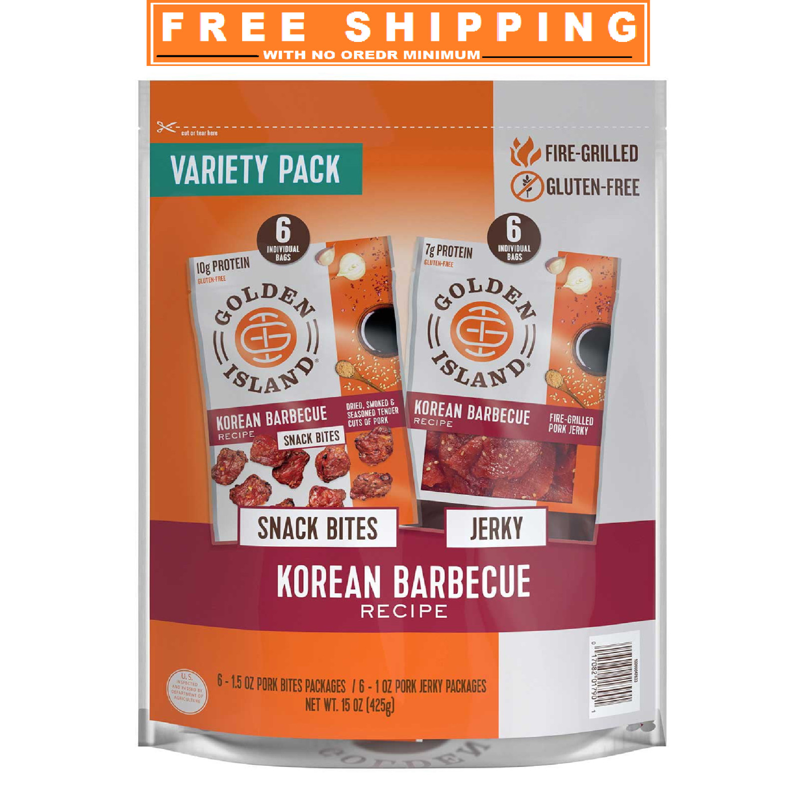 Golden Island Korean Barbecue Pork Jerky and Snack Bites, 1.50 oz., 12 pk.