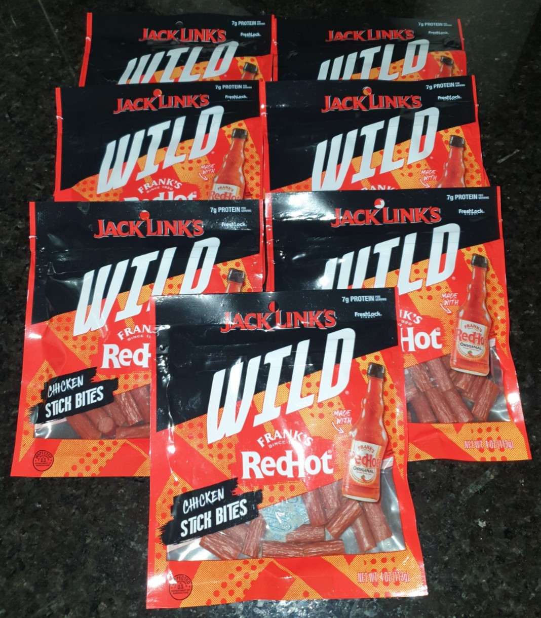 7x Packs Jack Link’s Wild Frank’s RedHot Chicken Stick Bites – 4oz Each